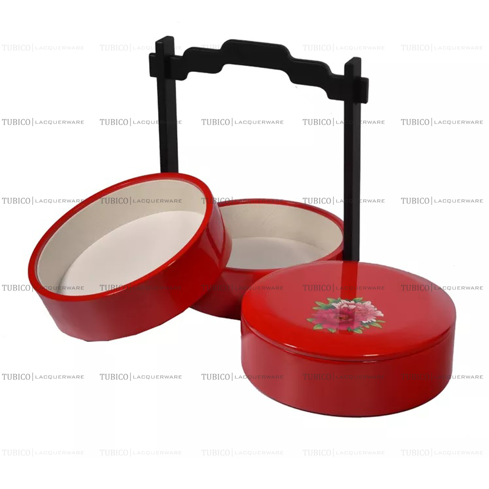 Hộp bento sơn mài đựng bánh trung thu màu đỏ bóng